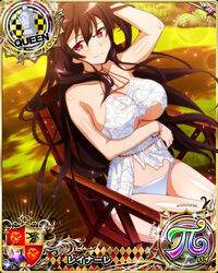  bad_deviantart_id bad_id black_hair bracelet breasts card_(medium) character_name chess_piece closed_mouth dress female high_school_dxd high_school_dxd_hero high_school_dxd_pi jewelry large_breasts long_hair looking_at_viewer official_art panties pink_eyes queen_(chess) raynare see-through sitting smile solo torn_clothes trading_card underwear white_panties 