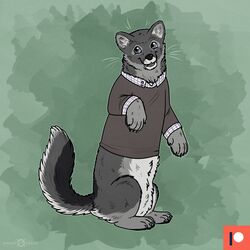  1:1 clothing feral forebucks forepawz gulonine keetah_(keetahspacecat) keetahspacecat mammal marten mustelid musteline sable_(marten) simple_background smile solo spacecat sweater topwear 