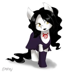  1:1 alternate_species black_hair clothed clothing dress empyu equid equine female feral fullmetal_alchemist hair hasbro horse lust_(fullmetal_alchemist) mammal my_little_pony ponification pony simple_background solo white_background yellow_eyes 