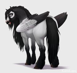  absurd_res carbine_the_pegasus draft_horse equid equine feral happy heart_(marking) hi_res hooves horse kamilazu male mammal markings mythological_creature mythological_equine mythology pegasus purple_eyes solo striped_markings stripes wings 