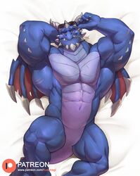  abs activision anthro bed biceps blue_body bubba_(spyro) claws dragon eyewear furniture hi_res horn kusunagi lying lying_on_bed male muscular muscular_anthro muscular_male mythological_creature mythological_scalie mythology on_bed pecs rescued_dragons_(spyro) scales scalie scar scars_all_over solo spyro_reignited_trilogy spyro_the_dragon sunglasses tail teeth text url wings 