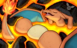  bathing charizard closed_eyes generation_1_pokemon hi_res lava lava_bath lounging lying nintendo on_back pokemon pokemon_(species) tail 