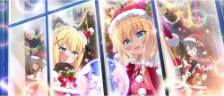  &gt;_&lt; 5girls :d black_gloves blonde_hair blue_eyes blush bow bow_choker breasts brown_eyes brown_hair capelet choker christmas christmas_ornaments cleavage darkness_(konosuba) detached_sleeves dress elbow_gloves fingerless_gloves food from_outside fur-trimmed_capelet fur-trimmed_dress fur-trimmed_gloves fur-trimmed_headwear fur-trimmed_sleeves fur_choker fur_trim game_cg gloves hair_ornament hair_over_one_eye hand_on_own_chin hands_on_own_cheeks hands_on_own_face hat hat_ornament highres holding holding_tray holly holly_hat_ornament iris_(konosuba) kono_subarashii_sekai_ni_shukufuku_wo! konosuba!_fantastic_days large_breasts long_hair looking_at_object megumin mini_hat mini_santa_hat multiple_girls off-shoulder_dress off_shoulder official_alternate_costume official_art open_mouth pink_bow pom_pom_(clothes) red_bow red_capelet red_dress red_gloves red_hat red_sleeves santa_costume santa_dress santa_gloves santa_hat short_hair sidelocks small_breasts smile snow_globe snowman strapless strapless_dress tray turkey_(food) white_choker window wiz_(konosuba) x_hair_ornament yunyun_(konosuba) 