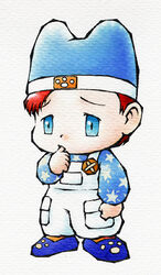  blue_eyes full_body harvest_moon lowres male male_focus nami&#039;s_son official_art red_hair simple_background solo toddler white_background 