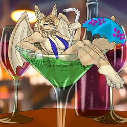  1:1 alcohol anthro arms_bent bar bent_legs beverage bikini breasts bubble canid canine clothing cocktail cocktail_glass container cup drinking_glass eyewear female fox gem glass glass_container glass_cup glasses hand_in_water hybrid in_beverage in_container in_cup in_glass izzy_(disambiguation) knees_together leaning_on_edge legs_out_of_water legs_over_edge legs_together mammal martini membrane_(anatomy) membranous_wings micro one-piece_swimsuit over_edge partially_submerged resting_arm resting_legs shiarah sling_bikini solo straw_(disambiguation) sunken_seat supported_tail swimwear tail_out_of_water teacup_fox umbrella up_and_over wine wine_glass wings 