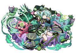  aqua_eyes aqua_hair astaroth_(p&amp;d) bad_link bed bloomers cauchemar_(p&amp;d) doll female green_bloomers horns looking_at_viewer official_art pentagram pillow puzzle_&amp;_dragons short_hair slippers solo suzuki_kaori 