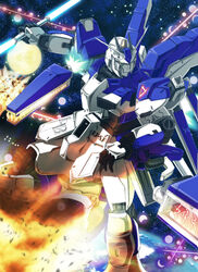  battle char&#039;s_counterattack char&#039;s_counterattack_-_beltorchika&#039;s_children commentary_request earth_(planet) energy_sword explosion fin_funnels gundam hi-nu_gundam mecha no_humans planet robot space sword weapon wrwr zero_gravity 