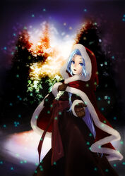  blue_eyes blue_hair christmas commentary_request female gloves kabane_(follabi) long_hair original smile snow solo 