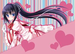  :/ angry black_hair blue_eyes clenched_hand commentary_request dress female floating_hair frilled_sleeves frills gloves hair_intakes hair_ornament hair_ribbon heart juliet_sleeves kazamatsuri_institute_high_school_uniform konohana_lucia long_hair long_sleeves looking_at_viewer nakada_rumi pink_dress ponytail puffy_sleeves rewrite ribbon school_uniform shy simple_background solo v-shaped_eyebrows very_long_hair white_gloves white_ribbon wide_sleeves wind 