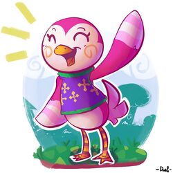  1:1 animal_crossing anthro avian beak bird closed_eyes clothing dooks eyelashes feathers female happy midge_(animal_crossing) nintendo open_mouth outside pink_body pink_feathers smile solo tail tail_feathers tongue white_body white_feathers 