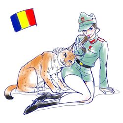  animal artist_request blue_eyes brown_hair female hat medal military military_uniform original romania uniform world_war_i 