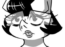  2016 anthro black_and_white disney domestic_pig eyewear fan_character female glasses headshot_portrait inkyfrog inkypig lipstick makeup mammal monochrome portrait simple_background solo suid suina sus_(pig) white_background zootopia 