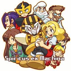  4girls 5boys :d android armor bad_id bad_pixiv_id beard blonde_hair blue_eyes brown_eyes brown_hair closed_mouth dr._cossack_(mega_man) dr._light_(mega_man) elec_man facial_hair glasses green_eyes kalinka_cossack_(mega_man) lipstick makeup mega_man_(character) mega_man_(classic) mega_man_(series) mega_man_1 mega_man_4 multiple_boys multiple_girls noele_lalinde open_mouth pantyhose pharaoh_man purple_hair quake_woman red_eyes red_lips robot roll_(mega_man) rush_(mega_man) satousyake smile teeth upper_teeth_only white_hair 