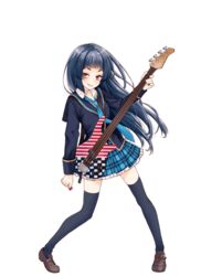  bags_under_eyes bass_guitar black_hair black_jacket black_nails black_thighhighs blue_necktie brown_footwear female flag_print frilled_skirt frills full_body girlfriend_(kari) holding instrument jacket kurokawa_nagiko leaning_to_the_side legs_apart loafers long_hair long_sleeves looking_at_viewer nail_polish necktie official_art parted_lips plaid plaid_skirt pleated_skirt plectrum qp:flapper red_eyes sailor_collar school_uniform shoes skirt smirk solo source_request standing thighhighs transparent_background wing_collar zettai_ryouiki 