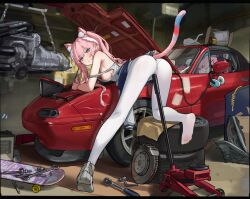  allen_wrench animal animal_ear_fluff animal_ears ass battery bent_over blue_eyes blue_jacket blurry blurry_background blush breasts car car_jack car_part cat_ears cat_girl cat_tail character_doll closed_mouth commentary convertible ear_protection earclip engine extra_ears feet feline female garage grey_footwear hair_between_eyes hair_ornament heel_up highres indie_virtual_youtuber indoors jacket jacket_partially_removed long_hair looking_at_viewer looking_back maintenance mazda mazda_mx-5 mazda_mx-5_na medium_breasts motor_vehicle no_shoes open_car_hood pantyhose pink_hair pop-up_headlights red_car sakurada_hane sawkm second-party_source shoes side-view_mirror single_pop-up_headlight single_shoe skateboard sleeves_past_wrists sneakers socket_(tool) socket_wrench soles solo strap_slip tail tank_top toes twintails unused_tire v-shaped_eyebrows very_long_hair virtual_youtuber white_cat white_pantyhose white_tank_top wrench 