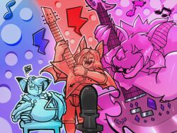  4:3 annoyed anthro bat diamond_(gem) electric_guitar gem goo_creature group guitar hair hi_res hybrid male male/male mammal microphone_stand musical_instrument musical_note musical_symbol neck_tuft neeco_neecoola nintendo percussion_instrument plucked_string_instrument pokemon pokemon_(species) rock_band ruffleztheampharos size_difference species_request string_instrument suchlambada17 symbol triangle_(musical_instrument) tuft 