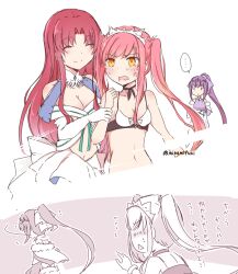  3girls bazett_fraga_mcremitz bikini breasts cleavage commentary_request fate/grand_order fate_(series) flying_sweatdrops large_breasts long_hair manannan_mac_lir_(fate) manannan_mac_lir_(third_ascension)_(fate) medb_(fate) medb_(swimsuit_saber)_(fate) medb_(swimsuit_saber)_(second_ascension)_(fate) minafuni multiple_girls navel orange_eyes partially_colored pink_hair ponytail purple_hair red_hair scathach_(fate) scathach_skadi_(fate) scathach_skadi_(third_ascension)_(fate) small_breasts swimsuit tiara translation_request triangle_mouth twintails twitter_username 