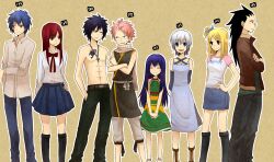  4boys 4girls bad_id bad_pixiv_id buranko erza_scarlet fairy_tail gajeel_redfox gray_fullbuster hand_in_pocket hand_on_own_hip height_chart highres jellal_fernandes jewelry lineup lisanna_strauss lucy_heartfilia multiple_boys multiple_girls natsu_dragneel necklace wendy_marvell 