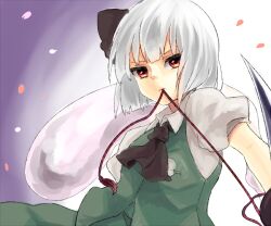  bad_id bad_pixiv_id cherry_blossoms female hitodama konbu_ame konpaku_youmu konpaku_youmu_(ghost) lowres mouth_hold red_eyes solo sword touhou weapon 