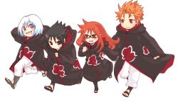  3boys full_body hoozuki_suigetsu houzuki_suigetsu hozuki_suigetsu juugo karin_(naruto) makimaki6 multiple_boys naruto naruto_shippuuden simple_background uchiha_sasuke white_background 