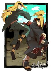  akatsuki_(naruto) blonde_hair blue_eyes deidara hair_over_one_eye long_hair male male_focus nail_polish naruto naruto_shippuuden zukeban 