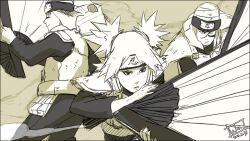  fan flak_jacket forehead_protector monochrome naruto quad_tails temari vest wei 