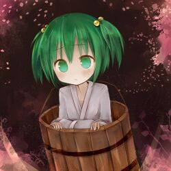  amakaze_sora bucket commentary_request female green_eyes green_hair hair_bobbles hair_ornament in_bucket in_container kisume lolicon lowres short_hair short_twintails solo touhou twintails wooden_bucket 