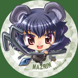  animal_ears basket blush capelet chibi commentary_request dowsing_rod dress female grey_hair jewelry mizuki_hitoshi mouse_(animal) mouse_ears mouse_tail nazrin open_mouth pendant photoshop_(medium) red_eyes short_hair solo tail touhou 