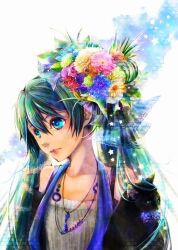  aqua_eyes bad_id bad_pixiv_id female flower green_hair hair_flower hair_ornament hatsune_miku jewelry long_hair necklace solo umu_(um) upper_body vocaloid 