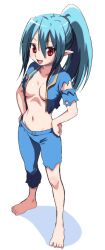  bad_id bad_pixiv_id barefoot blue_hair breast_clinging daburyu fallout_(series) fallout_3 fawkes female genderswap_(mtf) no_bra pants personification pointy_ears ponytail red_eyes rule_63 shirt solo torn_clothes torn_pants torn_shirt 