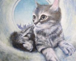  absurdres animal animal_focus blue_eyes canvas_(medium) city commentary_request feline highres no_humans oil_painting_(medium) original painting_(medium) photoshop_(medium) realistic traditional_media tunnel yuuki_rio_(the_other_side_of_the_moon) 