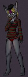  ajna anthro claws clothed clothing crossover eyewear felid feline female freddy_krueger glasses green_eyes hat headgear headwear hi_res looking_at_viewer lynx mammal nightmare_on_elm_street panties pince-nez sarah_fulton skimpy solo standing underwear weapon 