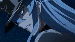  akame_ga_kill! angry animated animated blue_eyes blue_hair clenched_teeth colored_eyelashes esdeath esdese female hat solo square_enix teeth uniform 