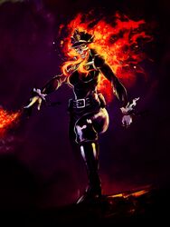  belt boots drawfag female fire genderswap_(mtf) hat highres imageboard_desourced inferno_cop inferno_cop_(character) non-web_source police police_hat police_uniform rule_63 skull skull_head solo sunglasses uniform 