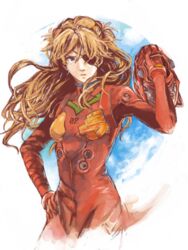  a10 blue_eyes bodysuit breasts evangelion:_3.0_you_can_(not)_redo eyepatch female helmet long_hair looking_to_the_side neon_genesis_evangelion orange_hair parted_lips pilot_suit plugsuit rebuild_of_evangelion red_bodysuit solo souryuu_asuka_langley tegaki unworn_headwear unworn_helmet 