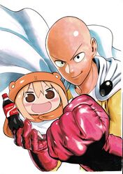  :d bald blonde_hair brand_name_imitation clenched_hand coca-cola crossover doma_umaru drawfag female himouto!_umaru-chan komaru one-punch_man open_mouth saitama_(one-punch_man) smile 