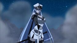  akame_ga_kill! aqua_hair blue_eyes blue_hair boots breasts esdeath esdese female figure general general(shogun) hat highres large_breasts long_hair military military_uniform peaked_cap shogun skirt solo standing sword thigh_boots thighhighs uniform very_long_hair weapon white_legwear 