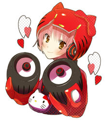  animal_helmet bow female heart hello_kitty helmet light_smile nekomura_iroha pink_hair sanrio simple_background solo upper_body vocaloid yellow_eyes yuzucky 