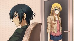  1boy black_hair blonde_hair blue_eyes brother_and_sister commentary_request door female kousaka_kirino kousaka_kyousuke long_hair ore_no_imouto_ga_konna_ni_kawaii_wake_ga_nai short_hair siblings toryi 