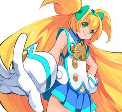  bad_id bad_pixiv_id bell blazblue female gloves green_eyes jerun long_hair platinum_the_trinity ribbon smile solo 