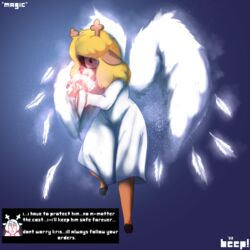  1:1 2022 2_toes 5_fingers angel anthro antlers artist_name barefoot beep! blonde_hair blood bodily_fluids buckteeth clothed clothing cloven_hooves cold constricted_pupils deer deltarune dialogue dialogue_box doe_with_antlers energy_ball english_text feathered_wings feathers feet female fingers flying freckles fur glowing hair heart_symbol hi_res hooves horn ice insane long_hair looking_at_viewer magic magic_user mammal new_world_deer noelle_holiday obsession pupils red_eyes red_nose reindeer robe shadowed_eyes simple_background slave small_iris small_pupils smaller_version_at_source snow snowgrave solo submissive submissive_female tan_body tan_fur teeth text toes undertale_(series) white_clothing white_robe wide_eyed wings 