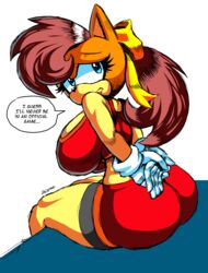  absurd_res anthro artofthediscipline ass big_breasts big_butt breasts english_text female hi_res looking_back ribbons sega solo sonic_the_hedgehog_(series) sonic_x-treme text thick_thighs tiara_boobowski 