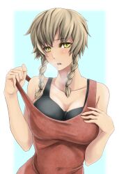  amane_suzuha bad_id bad_pixiv_id braid breasts breath brown_hair cleavage collarbone female large_breasts long_hair sajittari solo sports_bra steins;gate sweat twin_braids yellow_eyes 