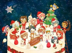  3girls 6+boys bad_id bad_pixiv_id blue_eyes boots brown_hair cake candy candy_cane christmas christmas_tree endou_mamoru everyone food gift gloves green_eyes hat hayami_tsurumasa inazuma_eleven_(series) inazuma_eleven_go kageyama_hikaru kariya_masaki kirino_ranmaru kurama_norihito long_hair matsukaze_tenma multiple_boys multiple_girls nishiki_ryouma nishizono_shinsuke open_mouth photoshop_(medium) santa_costume santa_hat seto_midori shindou_takuto short_hair snow sorano_aoi star_(symbol) tsurugi_kyousuke twintails uppi yamana_akane 