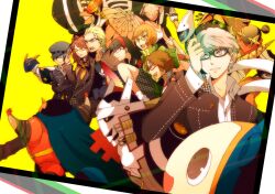  3boys 4girls amagi_yukiko bad_id bad_pixiv_id black_hair blue_hair brown_hair cabbie_hat cape everyone glasses grey_eyes grey_hair hairband hanamura_yousuke hat high_collar himiko_(persona_4) izanagi_(persona_4) jiraiya_(persona_4) kintoki-douji konohana_sakuya kujikawa_rise kuma_(persona_4) multiple_boys multiple_girls narukami_yuu okimaru persona persona_4 red_hair satonaka_chie scarf school_uniform shirogane_naoto short_hair skirt smile sukuna-hikona_(persona_4) take-mikazuchi tatsumi_kanji tomoe_(persona_4) twintails 