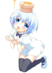  bad_id bad_pixiv_id bisuke-tan blue_eyes blue_hair commentary_request dress female frills kfc mary_janes shoes short_hair solo syrup thighhighs tongue usashiro_mani zettai_ryouiki 