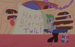  balloon better_version_at_source birthday_party book depression diegotan dragon friendship_is_magic gift hasbro inflatable library male my_little_pony mythological_creature mythological_scalie mythology pupils sad scalie slit_pupils solo spike_(mlp) 