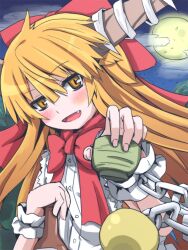  blonde_hair commentary_request female full_moon horns ibuki_suika long_hair moon orange_eyes shiro9jira solo touhou wrist_cuffs 