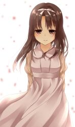  angelica_(gunslinger_girl) blush brown_eyes brown_hair commentary_request dress female flat_chest gunslinger_girl hair_ribbon highres long_hair ren_(hissorito.) ribbon smile solo 