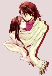  1boy bad_id bad_pixiv_id brown_hair couple facial_hair female husband_and_wife kaburagi_t._kotetsu kaburagi_tomoe long_hair mori-003 scarf short_hair straight stubble tiger_&amp;_bunny 